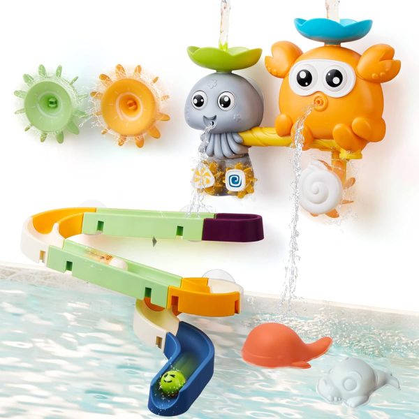 ⁦OR OR TU Baby Bath Toys for 1 2 3 4+ Year Olds, Toddler Kids Bath Toy with Suction Cups Slide Track Bathtub Toy, Watermill Rotating Water Toys Baby Bath Shower Swimming Toys⁩ - الصورة ⁦8⁩