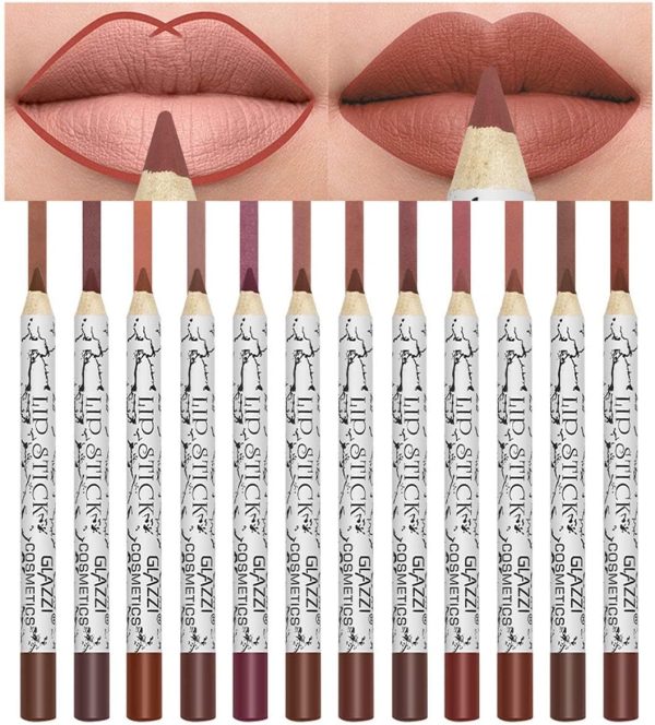 KASTWAVE Lip Liner Pencil Set,12 Color Matt Smooth Waterproof lip pencil set lip pencil set, Natural Long Lasting Makeup Lip Liners