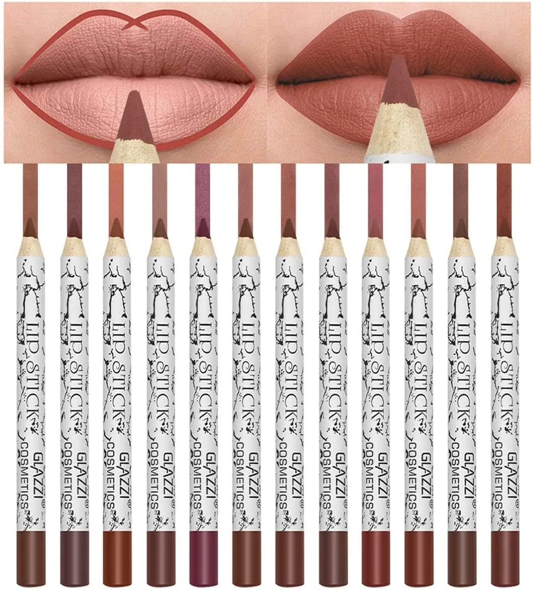 KASTWAVE Lip Liner Pencil Set,12 Color Matt Smooth Waterproof lip pencil set lip pencil set, Natural Long Lasting Makeup Lip Liners