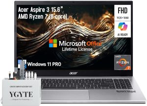 ايسر لابتوب اسباير 3 15.6 انش FHD مقاس 15 انش لطلاب الجامعة، AMD رايزن 7، ذاكرة RAM 64GB وSSD 1TB + مجموعة توصيل 512GB، ويندوز 11 برو لايف تايم اوفيس، منفذ ايثرنت، 10 مفاتيح