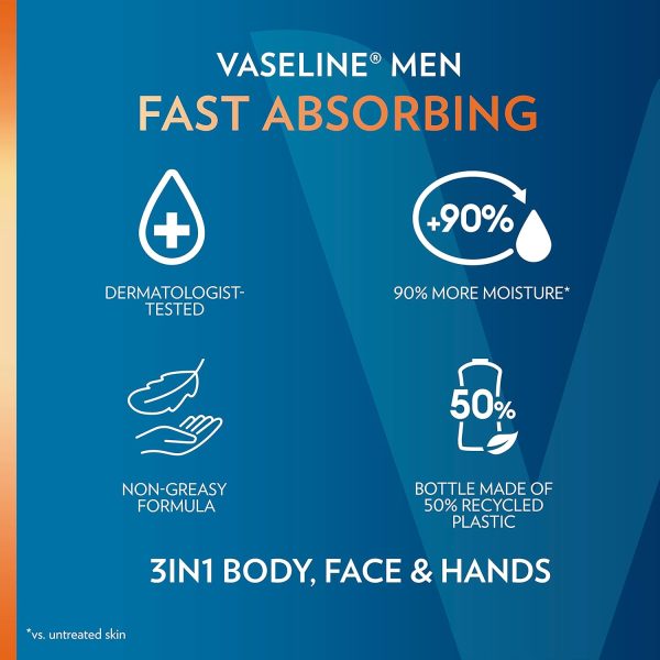 ⁦Unilever Vaseline, Men, Fast Absorbing Body & Face Lotion, 20.3 fl oz (600 ml)⁩ - الصورة ⁦8⁩