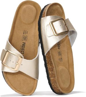 Project Cloud 100% Genuine Leather Sandals Women Dressy Summer Beach Essentials - Flip Flops & Slides for Women w/Memory Foam Insole Womens Sandals Comfortable - Women Footwear