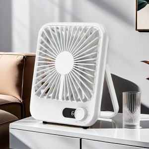 Trezalmyx USB Table Fan, Portable Fan, 180 Degree Tilt Adjustable, 100 Speed Wind Powerful with Variable Speed Knob, Ultra-Quiet, Rechargeable with Digital Display, Desk Fan for Bedroom & Travel