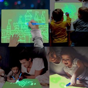 لوحة رسم مضيئة للاطفال، لوحة رسم مضيئة مضيئة في الظلام، تابلت كتابة فلورسنت لتطوير الرسم التعليمي والتعلم، للعب فوق 3 سنوات (ازرق، A3)