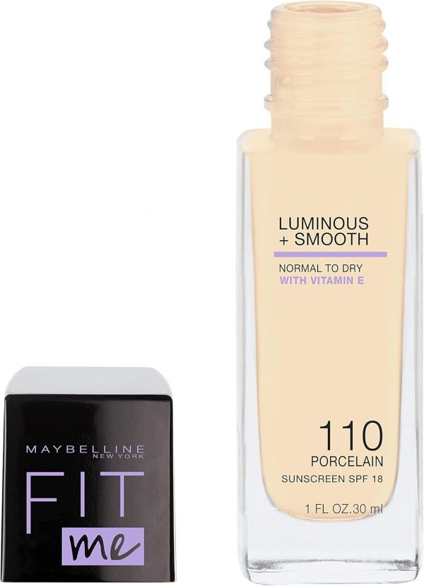 ⁦Maybelline New York Fit Me! Liquid Make-up, Gel-Liquid, Skin Foundation Concealer, Foundation, No. 110 Porcelain⁩ - الصورة ⁦3⁩