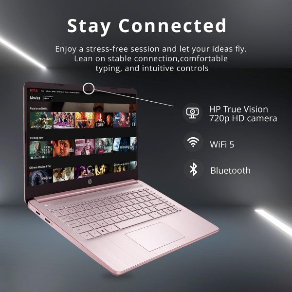 ⁦HP لابتوب ستريم 14 انش HD برايت فيو، معالج انتل سيليرون N4120، ذاكرة RAM 16GB، تخزين 64GB، بطاقة رسومات انتل HD، كاميرا ويب 720p، اوفيس 365 لمدة عام، زهري، ويندوز 11 اس، بطاقة USB 32GB هوت فيس⁩ - الصورة ⁦5⁩