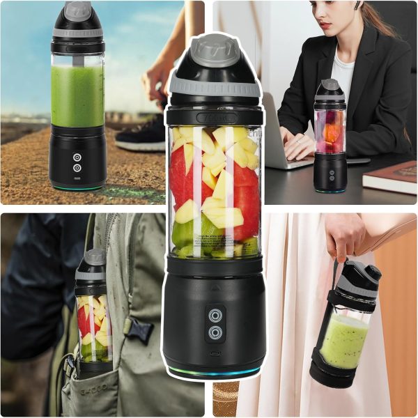 ⁦ZUERST Personal Size Hand Blender, Mini Travel Smoothie Maker With Lid Straw, Wireless Portable, 700ml, Black⁩ - الصورة ⁦8⁩