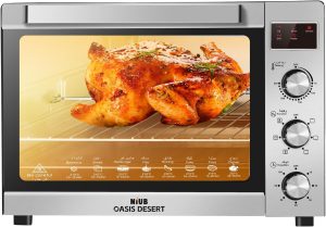 Electric oven with rotisserie, 2600W, 60 Liter oversized Capacity Toaster Oven with Crumb Tray, New Ultra-Fast Convection System, Temperature 70-250℃ adjustable