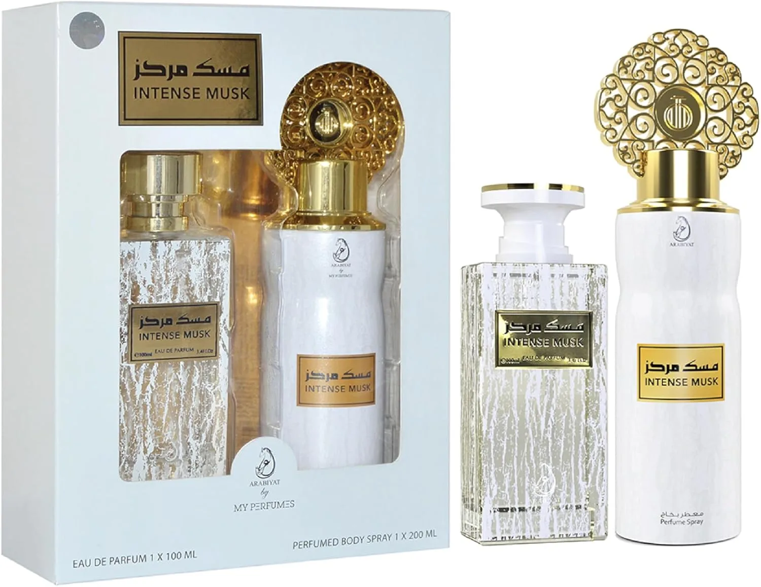 مجموعة هدايا مكونة من عطر المسك المركز للجنسين عربيات او دي بارفان 100 مل + مزيل عرق 200