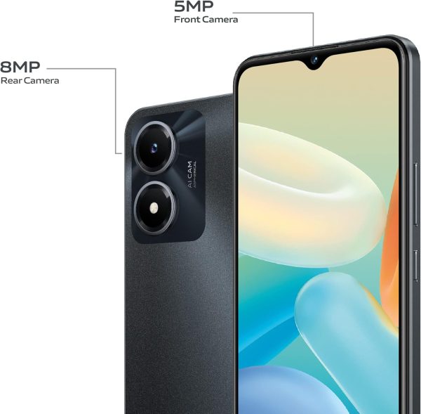⁦هاتف ثنائي شرائح الاتصال من فيفو موديل Y02s 4G (لون بلاك فلوريت، ذاكرة RAM 3GB، 32GB) كاميرا خلفية 8MP | بطارية 5000 ميلي امبير في الساعة | متعدد تربو 5.5 | خاصية الاستيقاظ | ضوء شاشة اورا، أسود⁩ - الصورة ⁦3⁩