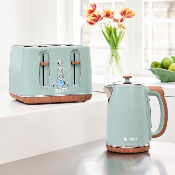 ⁦Haden Dorchester Temperature Control Kettle - 3000w Rapid Boil, Wood Effect Finish, 1.7litre - Green Stainless Steel Kettle - Overheat Protection - Digital Display⁩ - الصورة ⁦9⁩