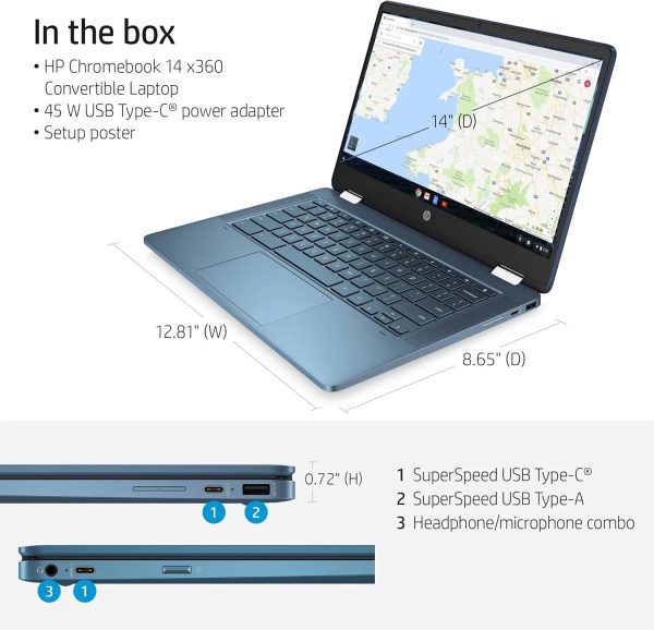 ⁦HP لابتوب كروم بوك X360 2 في 1 بشاشة لمس HD مقاس 14 انش ومعالج انتل سيليرون N4120 وذاكرة RAM 4GB وبطاقة الذاكرة اي ام ام سي 64GB ونظام تشغيل كروم - اخضر مزرق (14a-ca0790wm)⁩ - الصورة ⁦5⁩