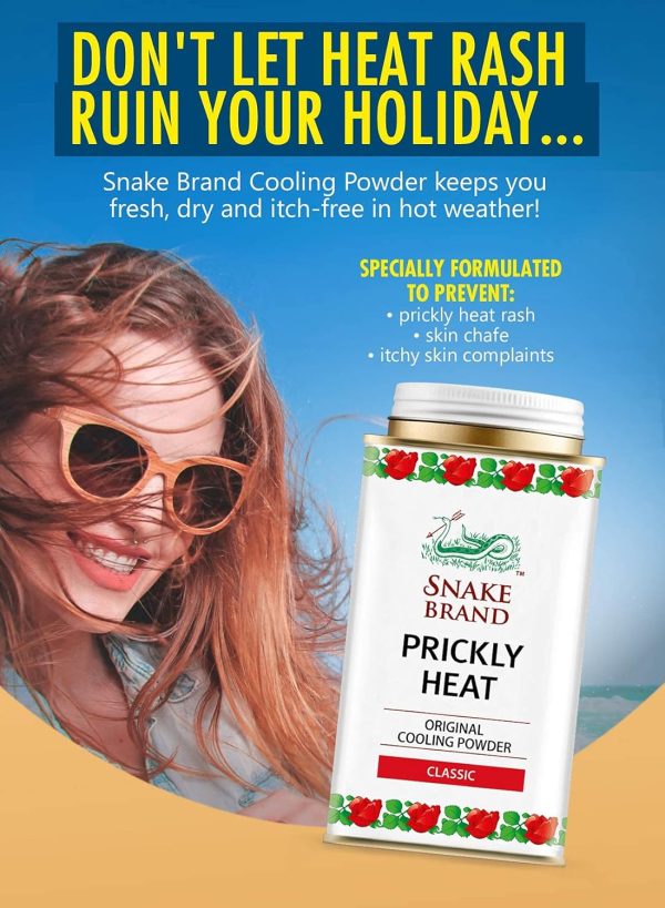⁦SNAKE BRAND Prickly Heat Cooling Body Powder 140g (Classic, Pack of 6)⁩ - الصورة ⁦3⁩
