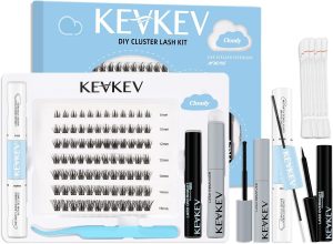 KevKev DIY Lash Extension Kit Lash Clusters Kit 84 Pcs Cluster Lashes with Lash Bond and Seal 5 ml Lash Glue Remover Overnighter Seal and Lash Applicator for DIY Eyelash Extension(Cloudy