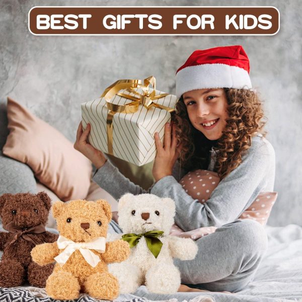 ⁦TERRIFI 3 Packs Teddy Bear Stuffed Animals 3 Colors Plush Toys with 6 Pieces Bow Ties 9 Inch Height Cute Soft Teddy Bears Gift for Baby Shower Wedding Birthday Party Favors (Dark Brown, Golden, White)⁩ - الصورة ⁦6⁩