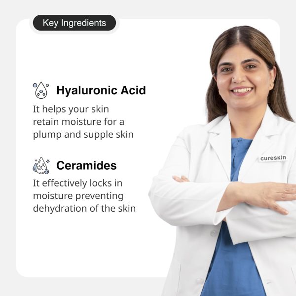 ⁦CureSkin Hyaluronic Acid & Ceramide Face Moisturizer Cream for Intense Hydration & Soft Skin, Men & Women, All Skin Types, 100 ML⁩ - الصورة ⁦3⁩
