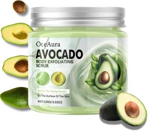 Azonee Avocado Body Scrub, Exfoliates Dead Skin Body Scrub, Foot Scrub, Body Exfoliator Cleanses Skin, Smoothes And Brightens Skin Scrub, Natural Deep Cleansing, Softening & Nourishing for Men Women