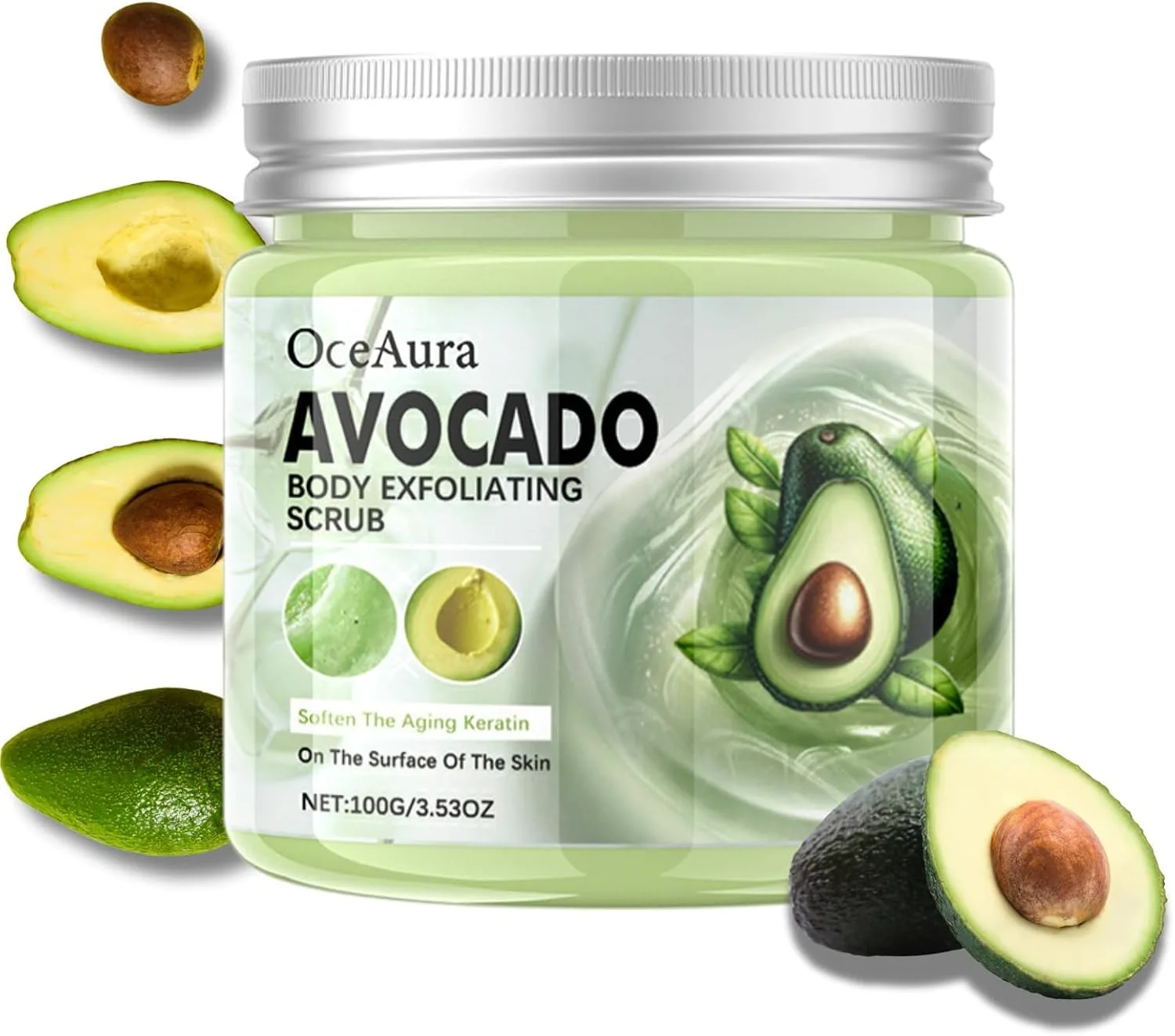 Azonee Avocado Body Scrub, Exfoliates Dead Skin Body Scrub, Foot Scrub, Body Exfoliator Cleanses Skin, Smoothes And Brightens Skin Scrub, Natural Deep Cleansing, Softening & Nourishing for Men Women