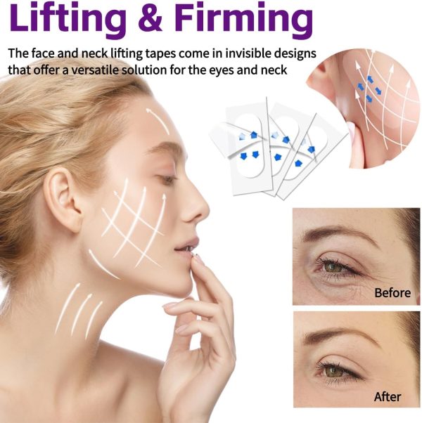 ⁦200 Pcs Face Lift Tape, Facelift Tape for Face Invisible, Creates v-Shaped Face, Makeup Face Lift Tools for Lifting Eyes Neck Double Chin⁩ - الصورة ⁦4⁩