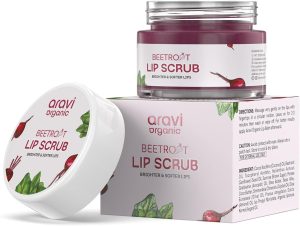 Aravi Organic Beetroot Lip Scrub with Shea Butter & Cocoa Butter – For Dark, Chapped & Pigmented Lips – Suitable for Men and Women - 0.5 FL Oz / 15gm