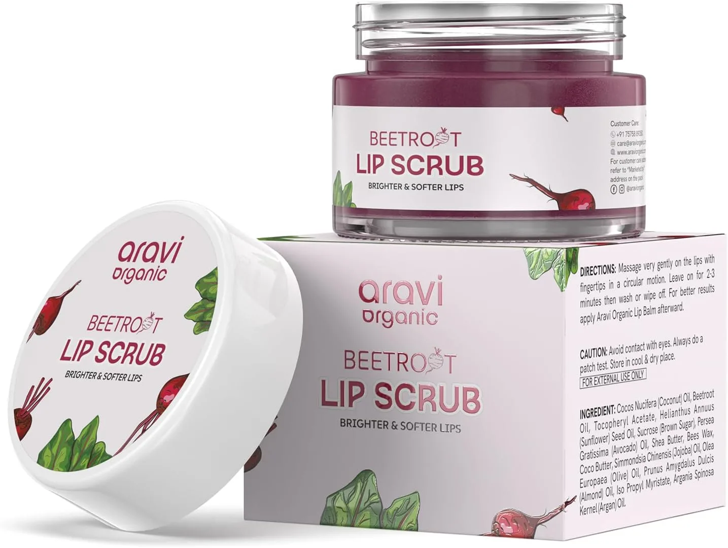 Aravi Organic Beetroot Lip Scrub with Shea Butter & Cocoa Butter – For Dark, Chapped & Pigmented Lips – Suitable for Men and Women - 0.5 FL Oz / 15gm
