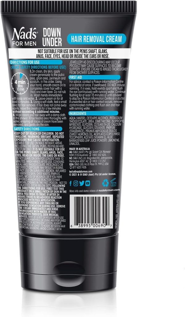 ⁦Nad's For Men Intimate Hair Removal Cream For Men - Easy & Painless, Depilatory Cream For Unwanted Male Hair In Intimate/Private Area, Suitable For All Skin Types⁩ - الصورة ⁦2⁩