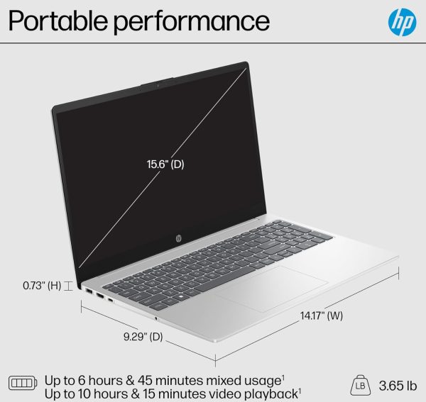 ⁦HP 15.6-inch Touchscreen Laptop, Intel Core 5 120U, FHD (1920 x 1200) Display, Wi-Fi 6, Webcam, Windows 11 Pro Copilot, w/Office 365 (16GB RAM | 1TB PCIe SSD)⁩ - الصورة ⁦8⁩