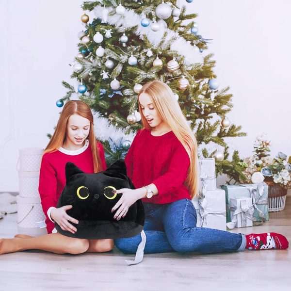 ⁦Tazweeq Black Cat Plush Toy, Cat Plush Toy Pillow, Fat Plushie, Kawaii Pillows Cat Shape Design Lumbar Back Cushion Decoration, Cute Cat Plush Toy Gift for Girl Boy Girlfriend (Black 15.7")⁩ - الصورة ⁦3⁩