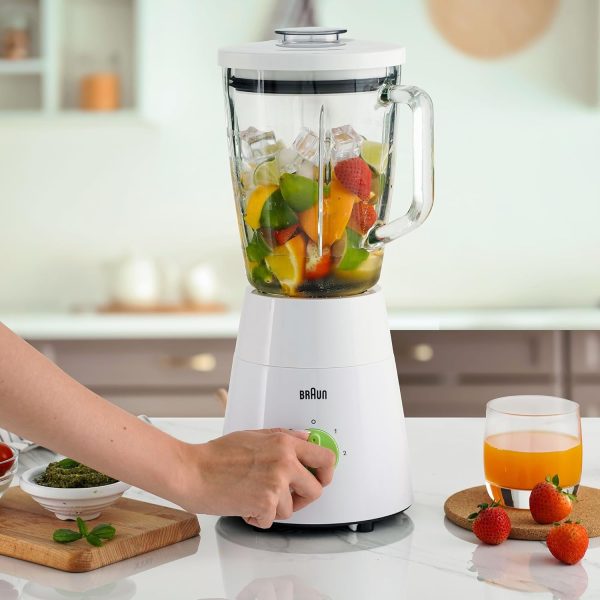 ⁦Braun Blender 3 in 1, 500W, 1.75L, Glass Jug, 2 Speeds, Pulse Function, Multi Mill, Grinder Mill, JB0153WH, White⁩ - الصورة ⁦4⁩