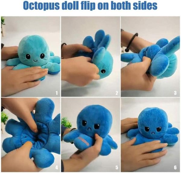 ⁦Playmate Double-Sided Flip Octopus Doll Soft Reversible Octopus Stuffed Animals Doll Cute Octopus Plush Toys (light pink-light blue)⁩ - الصورة ⁦3⁩