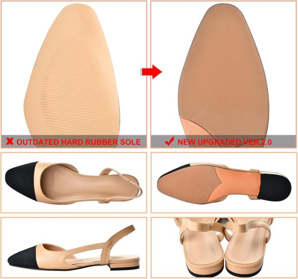 ⁦Debaishi Slingback Flat Pumps for Women,Chunky Heels Round Toe Two Toned Casual Slingback Sandals Fashion Dress Low Heel Sandals⁩ - الصورة ⁦4⁩