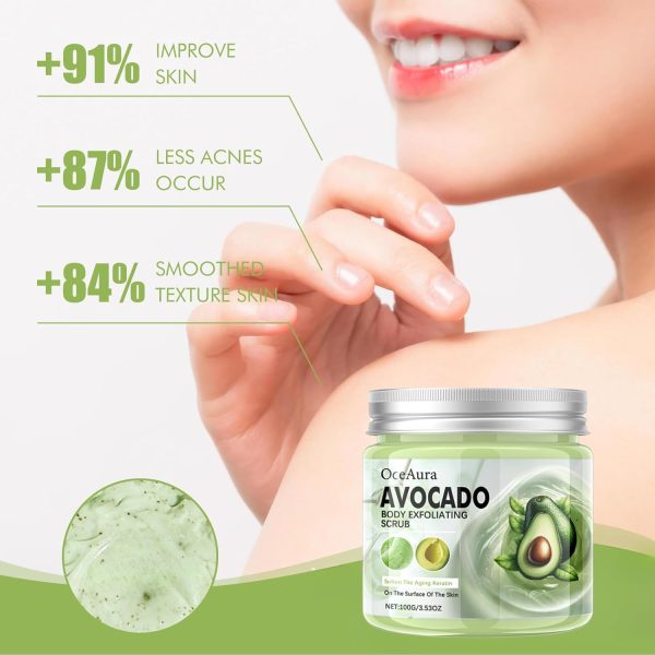⁦Azonee Avocado Body Scrub, Exfoliates Dead Skin Body Scrub, Foot Scrub, Body Exfoliator Cleanses Skin, Smoothes And Brightens Skin Scrub, Natural Deep Cleansing, Softening & Nourishing for Men Women⁩ - الصورة ⁦2⁩