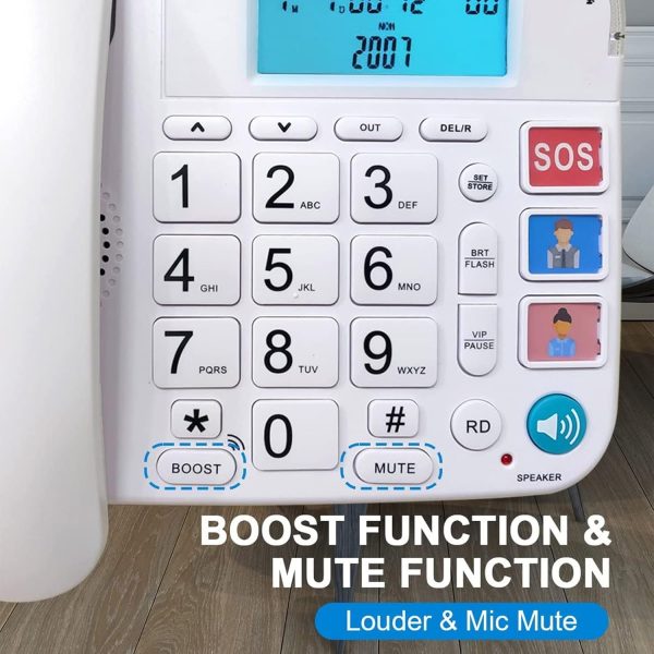 ⁦Corded Landline, Big Button Phone Volume Adjustment LCD Display Plug and Play Noise Reduction with Speaker for Elderly⁩ - الصورة ⁦2⁩