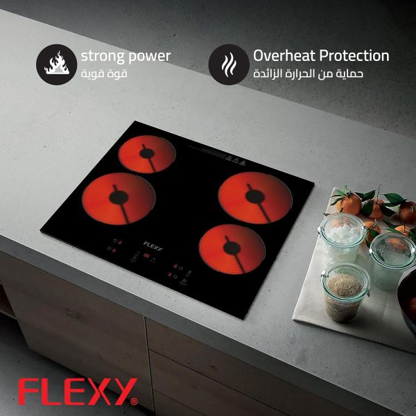 ⁦فلكسي® موقد سيراميك بالاشعة تحت الحمراء بـ4 شعلات، قوي وامن ومتعدد الاستخدامات، حماية من الحرارة الزائدة/التدفق الزائد، ايقاف تلقائي، متوافق مع جميع الاواني، زجاج سهل التنظيف، موفر للطاقة، بدون لهب⁩ - الصورة ⁦4⁩