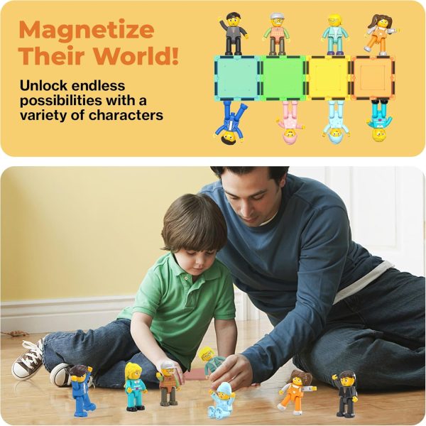 ⁦Picasso Toys Magnetic Action Figures 8 Piece Family Character for Construction Building Block Tiles Toddler Toy Set Magnet Expansion Variety Pack Educational STEM Learning Kit Pretend Playset PTA11⁩ - الصورة ⁦7⁩