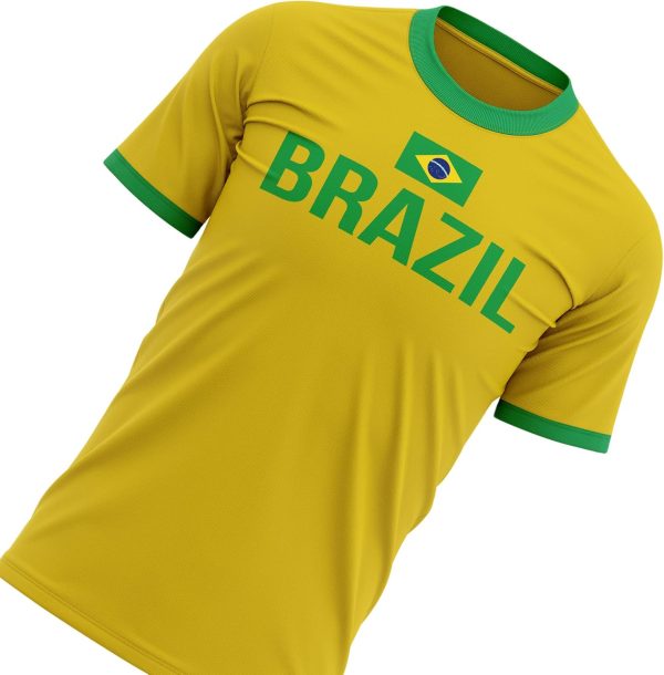 ⁦Brasil Flag Mens T Shirt, Brazil Football Supporters, Brazilian Fans Gift idea for Him, Brazil Country Flag Top, Yellow and Green Football Tee⁩ - الصورة ⁦6⁩