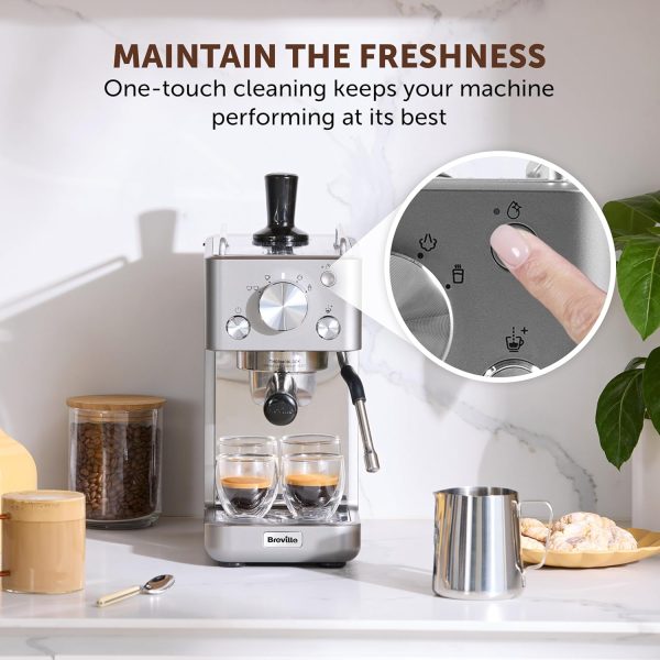 ⁦Breville Barista Slimline Espresso Machine, Integrated Milk Frother, Compact Coffee Maker for Cappuccinos, Lattes and More, 15 Bar Italian Pump, Silver, VCF185⁩ - الصورة ⁦3⁩