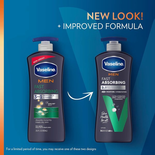 ⁦Unilever Vaseline, Men, Fast Absorbing Body & Face Lotion, 20.3 fl oz (600 ml)⁩ - الصورة ⁦3⁩