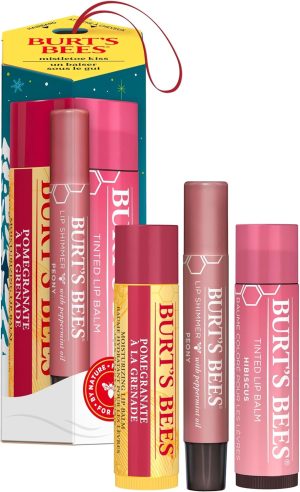 Burt's Bees Moisturising Lip Balm, Tinted Lip Balm and Lip Shimmer, Mistletoe Kiss