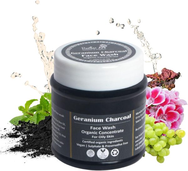 ⁦Rustic Art Geranium Charcoal Face Wash Concentrate | For Oily Skin | Deep cleanses pores, Reduces blackheads & whiteheads | 125 Gm⁩ - الصورة ⁦2⁩