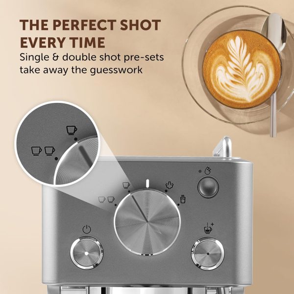 ⁦Breville Barista Slimline Espresso Machine, Integrated Milk Frother, Compact Coffee Maker for Cappuccinos, Lattes and More, 15 Bar Italian Pump, Silver, VCF185⁩ - الصورة ⁦4⁩