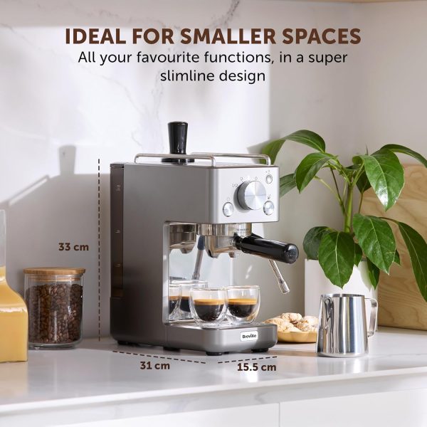 ⁦Breville Barista Slimline Espresso Machine, Integrated Milk Frother, Compact Coffee Maker for Cappuccinos, Lattes and More, 15 Bar Italian Pump, Silver, VCF185⁩ - الصورة ⁦6⁩