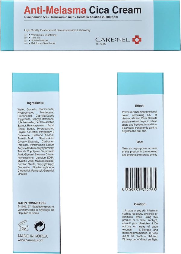 ⁦CARE:NEL Melasma Treatment for Face Cream - Dark Spot Remover Centella Asiatica - Korean Skin Care Beauty Products 40ml/1.35 fl.oz⁩ - الصورة ⁦9⁩