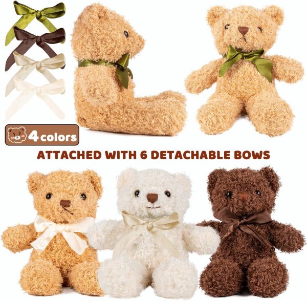 ⁦TERRIFI 3 Packs Teddy Bear Stuffed Animals 3 Colors Plush Toys with 6 Pieces Bow Ties 9 Inch Height Cute Soft Teddy Bears Gift for Baby Shower Wedding Birthday Party Favors (Dark Brown, Golden, White)⁩ - الصورة ⁦2⁩