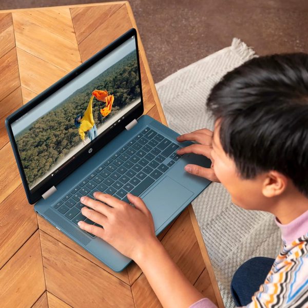 ⁦HP لابتوب كروم بوك X360 2 في 1 بشاشة لمس HD مقاس 14 انش ومعالج انتل سيليرون N4120 وذاكرة RAM 4GB وبطاقة الذاكرة اي ام ام سي 64GB ونظام تشغيل كروم - اخضر مزرق (14a-ca0790wm)⁩ - الصورة ⁦7⁩