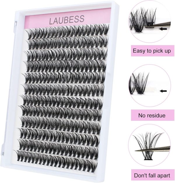 ⁦LAUBESS Cluster Lashes 240pcs 40D DIY Eyelash Extension D Curl Long Individual Lashes Mixed Tray Faux Mink Lash Clusters Extensions 0.07 0.10 Black (40D-0.07D-9-16mm)⁩ - الصورة ⁦6⁩