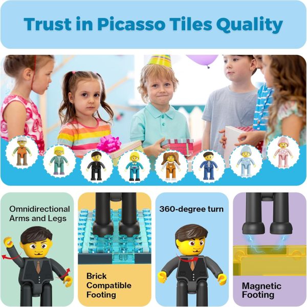 ⁦Picasso Toys Magnetic Action Figures 8 Piece Family Character for Construction Building Block Tiles Toddler Toy Set Magnet Expansion Variety Pack Educational STEM Learning Kit Pretend Playset PTA11⁩ - الصورة ⁦8⁩