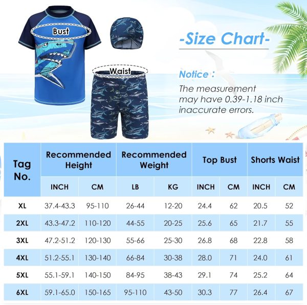 ⁦Maeau Boys Rash Guard Swimsuit UPF 50+ Swim Bathing Suit 3 Piece Sun Protection Swimwear Set⁩ - الصورة ⁦5⁩
