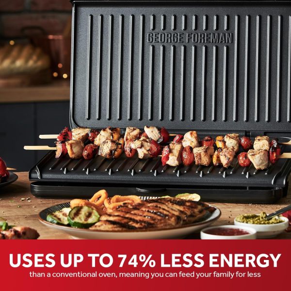 ⁦George Foreman Large Electric Fit Grill [Non stick, Healthy, Griddle, Toastie, Hot plate, Panini, BBQ, Energy saving, Vertical storage, Easy clean, Drip tray, Ready to cook light] Black, 2400W 25820⁩ - الصورة ⁦5⁩