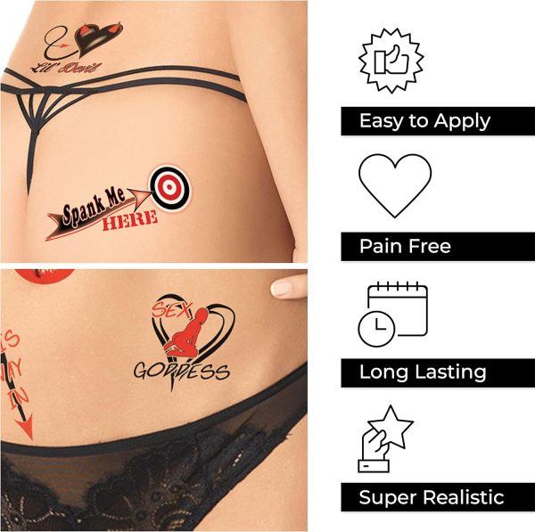 ⁦Sovereign-Gear 40+ Sexy Cheeky Temporary Tattoo for Women - Adult Fun for Lower Back Legs Arms Butt Belly⁩ - الصورة ⁦3⁩